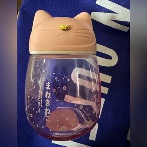 😻 Super Cute small Pink Cat Glass Bottle with handle - NWT - no box